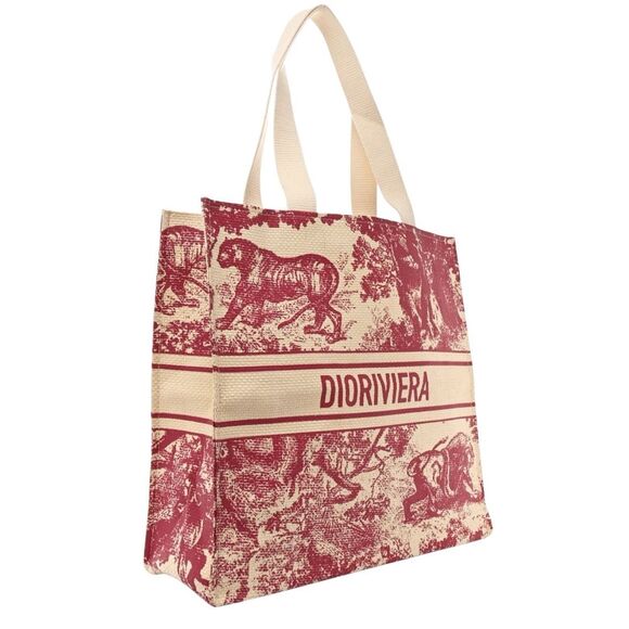 New Christian Dior Dioriviera Straw Tote Bag Purse Red Beige GWP w/ Star Charm - Picture 1 of 8